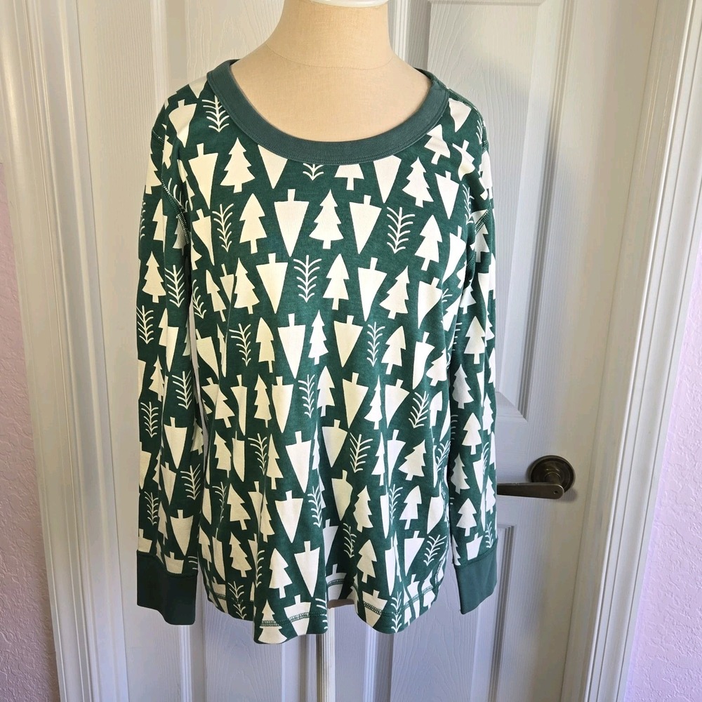 Hanna Andersson Holiday Trees Long John Pajama Top Size‎ XL Winter green Organic